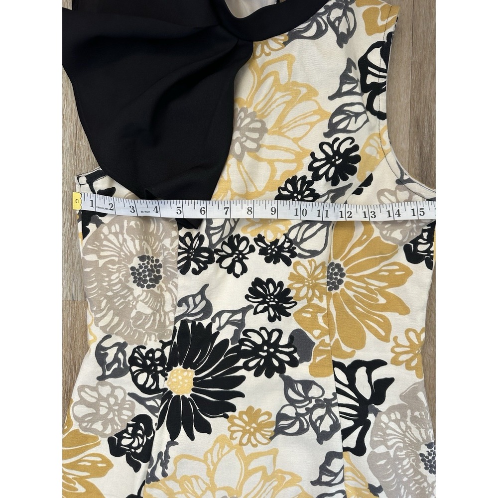 Floral Ruffle Shoulder Sheath Dress Women's Small Black Mustard Ivory - Picture 4 of 7